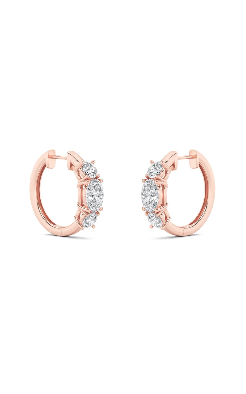 2.5Cttw Oval Shaped Lab Grown Diamond (F/VS) ThreeStone Huggie Earrings in 14K Gold