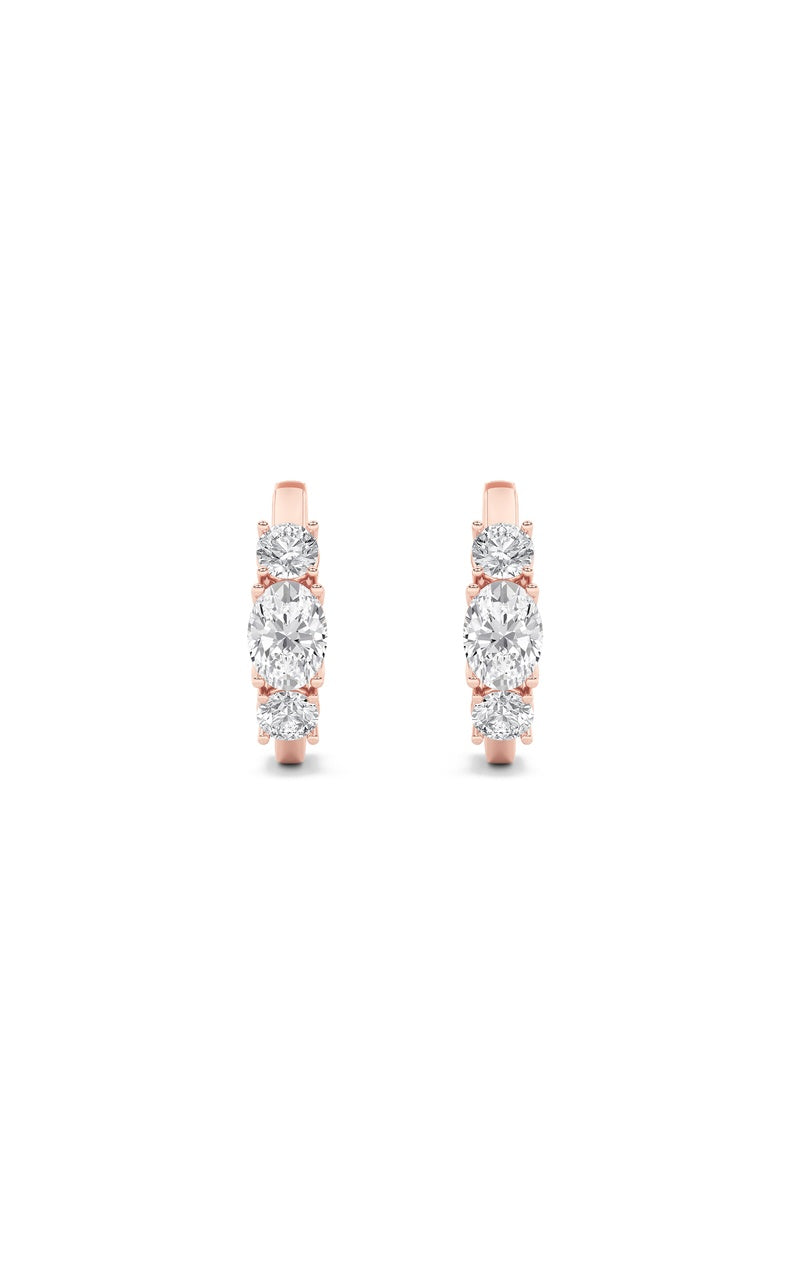 2.5CTW Oval Shaped Lab Grown Diamond (F/VS) Three Stone Huggie Earrings in 14K Gold