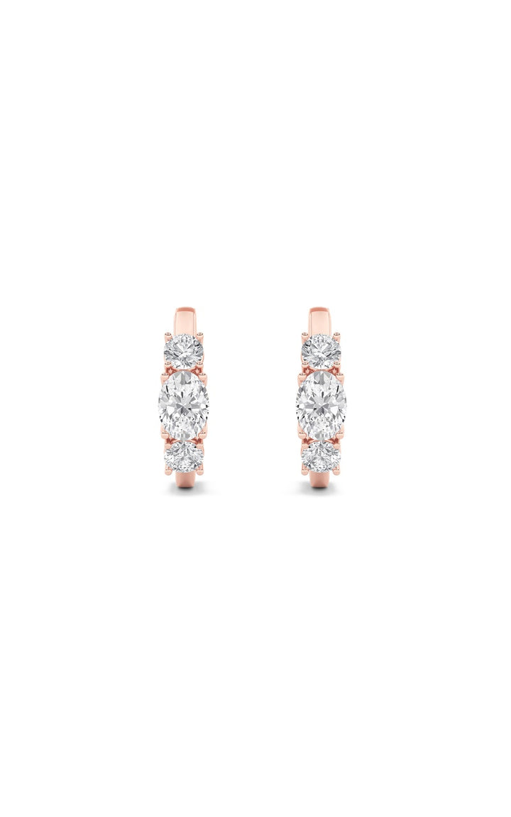 2.5CTW Oval Shaped Lab Grown Diamond (F/VS) Three Stone Huggie Earrings in 14K Gold