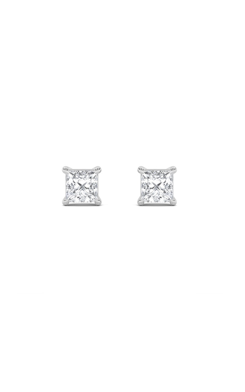 1CTW Princess Shaped Lab Grown Diamond (F/VS) Classic Basket Set Stud Earrings in 14K Gold