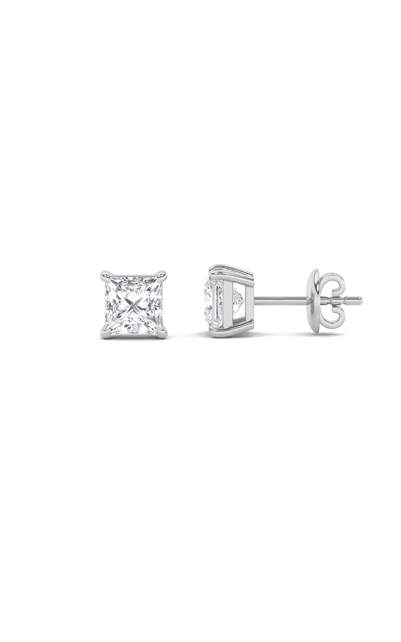 2CTW Princess Shaped Lab Grown Diamond (F/VS) Classic Basket Set Stud Earrings in 14K Gold