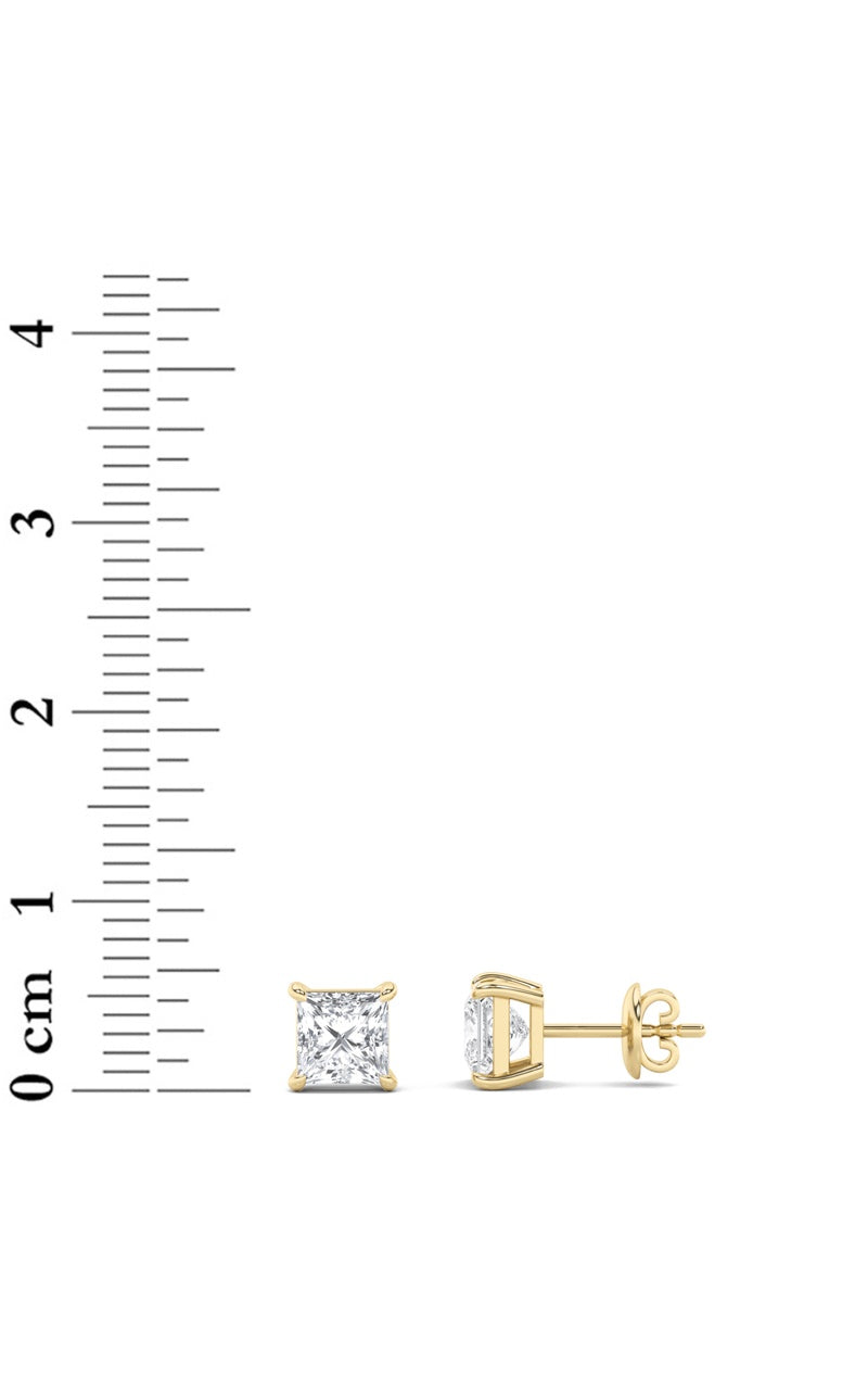 2CTW Princess Shaped Lab Grown Diamond (F/VS) Classic Basket Set Stud Earrings in 14K Gold