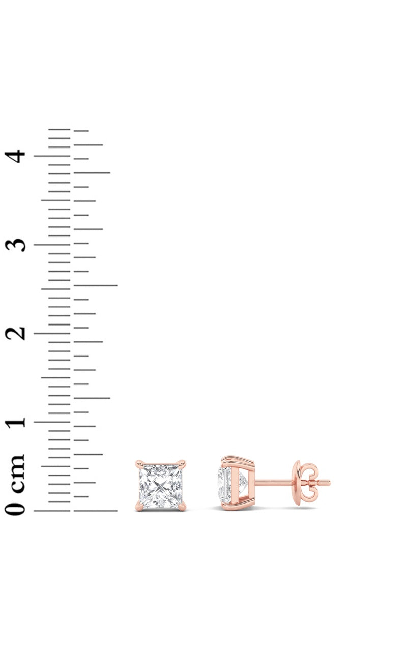 2CTW Princess Shaped Lab Grown Diamond (F/VS) Classic Basket Set Stud Earrings in 14K Gold