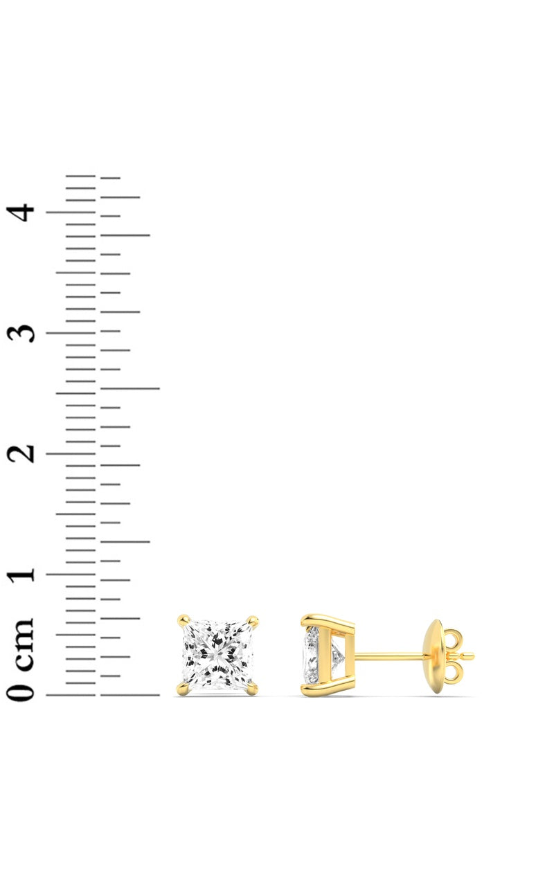 3CTW Princess Shaped Lab Grown Diamond (F/VS) Classic Basket Set Stud Earrings in 14K Gold
