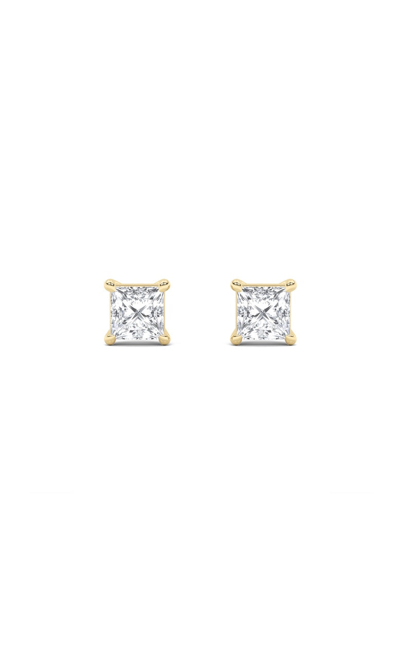 3CTW Princess Shaped Lab Grown Diamond (F/VS) Classic Basket Set Stud Earrings in 14K Gold