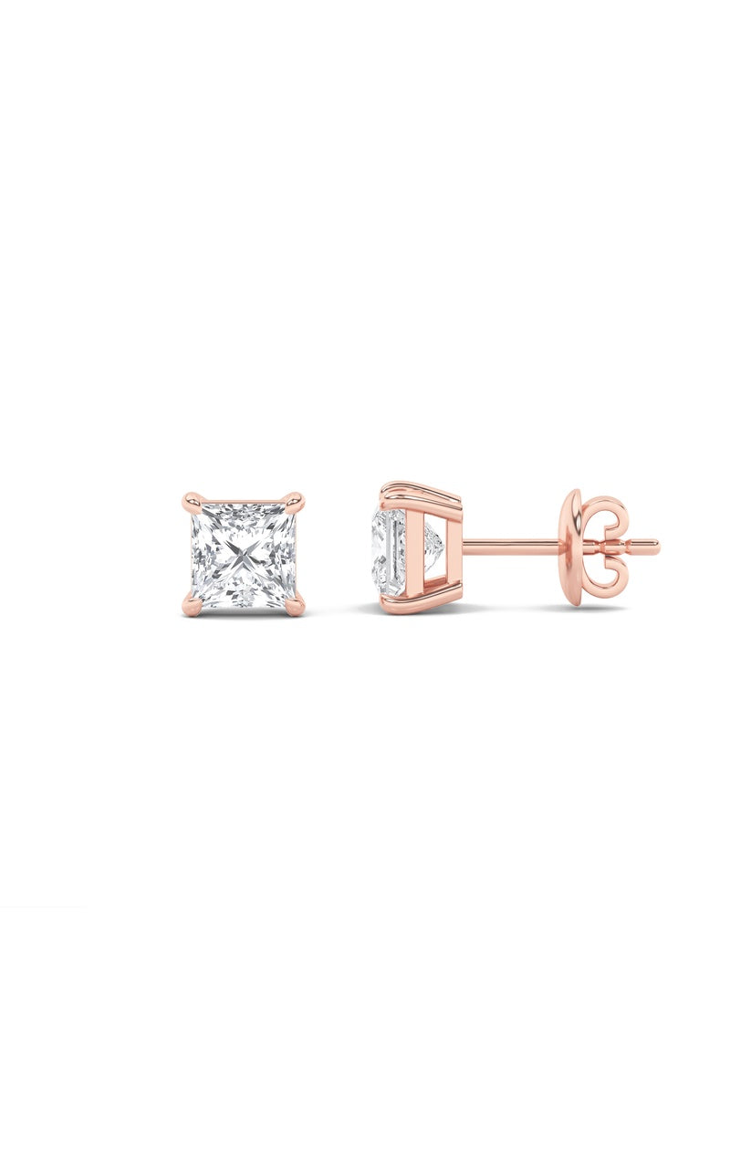 3CTW Princess Shaped Lab Grown Diamond (F/VS) Classic Basket Set Stud Earrings in 14K Gold