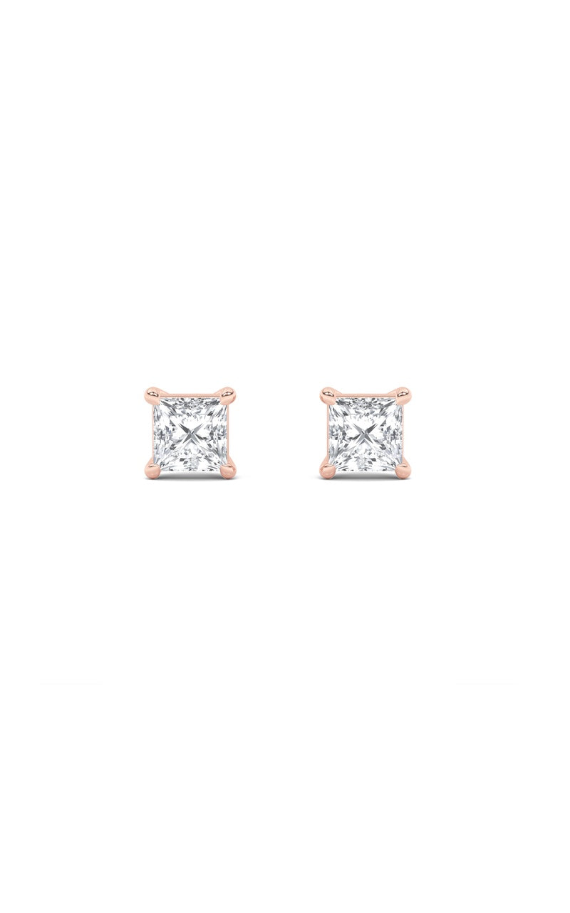 3CTW Princess Shaped Lab Grown Diamond (F/VS) Classic Basket Set Stud Earrings in 14K Gold