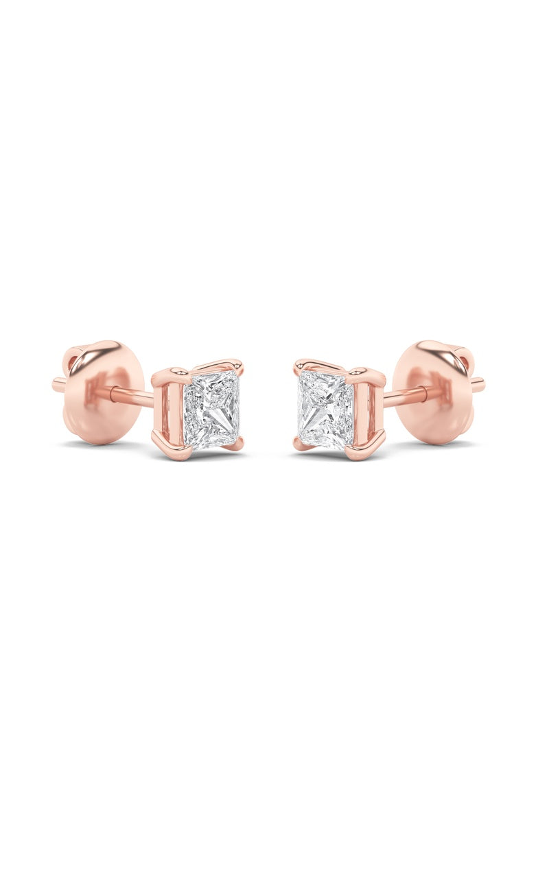 4CTW Princess Shaped Lab Grown Diamond (F/VS) Classic Basket Set Stud Earrings in 14K Gold