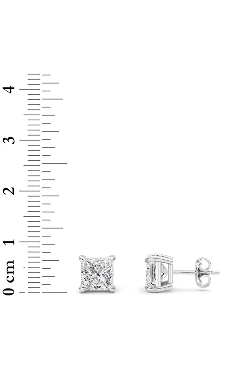 5Cttw Princess Shaped Lab Grown Diamond (F/VS) Classic Basket Set Stud Earrings in 14K Gold