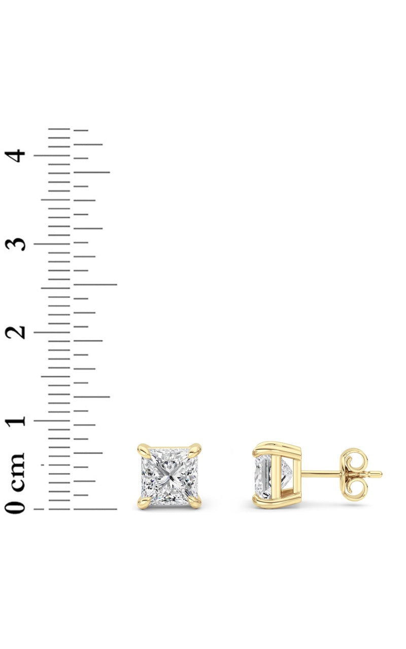 5Cttw Princess Shaped Lab Grown Diamond (F/VS) Classic Basket Set Stud Earrings in 14K Gold