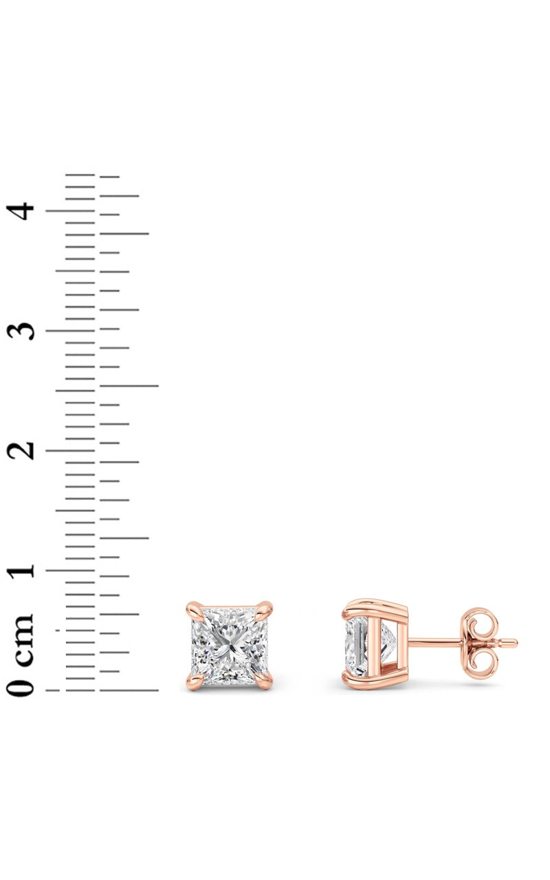 5CTW Princess Shaped Lab Grown Diamond (F/VS) Classic Basket Set Stud Earrings in 14K Gold