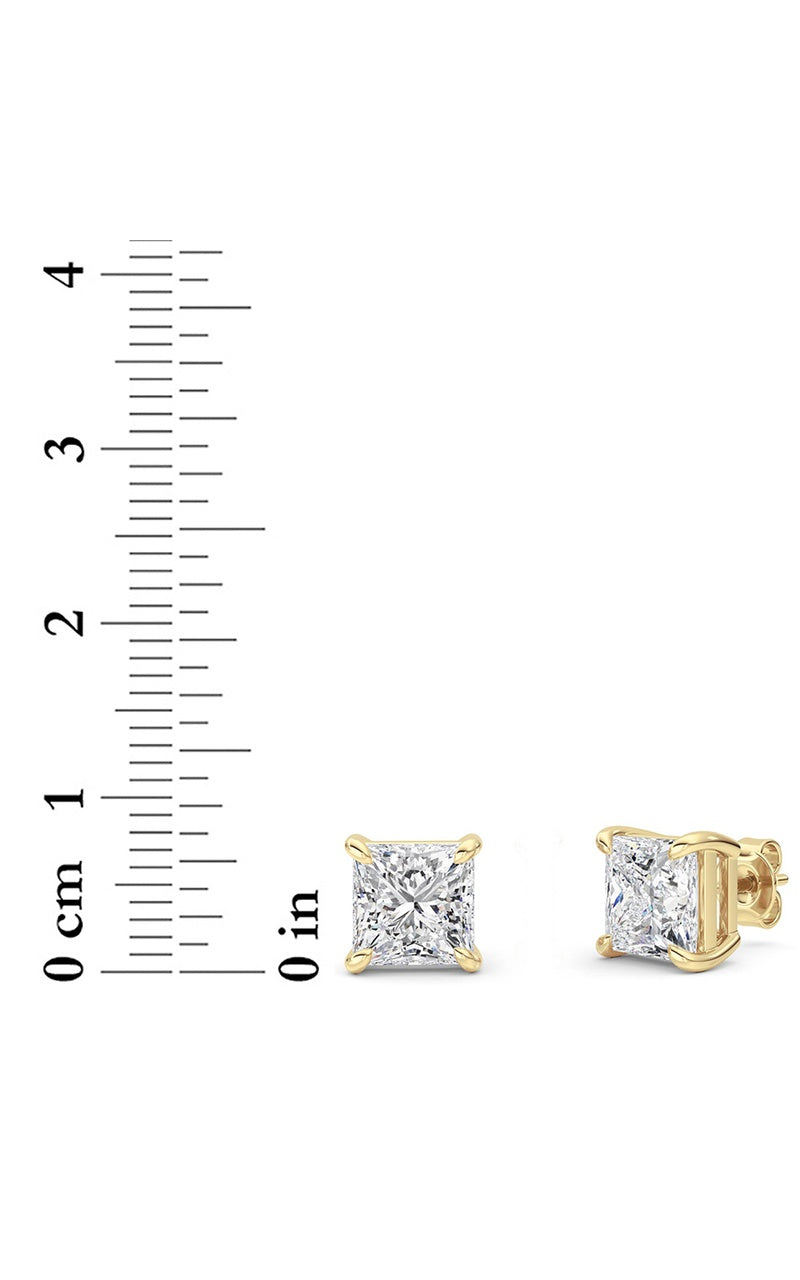 6Cttw Princess Shaped Lab Grown Diamond (F/VS) Classic Basket Set Stud Earrings in 14K Gold
