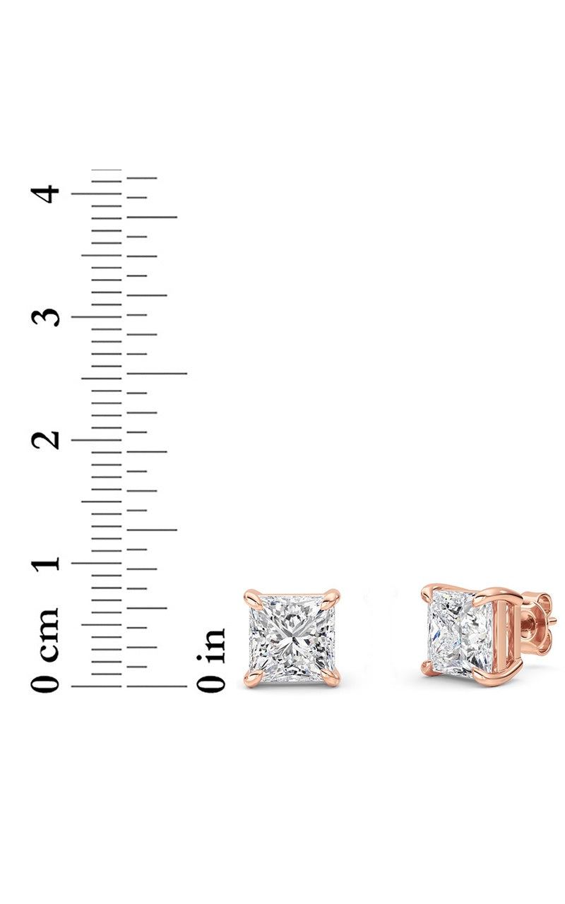 6Cttw Princess Shaped Lab Grown Diamond (F/VS) Classic Basket Set Stud Earrings in 14K Gold
