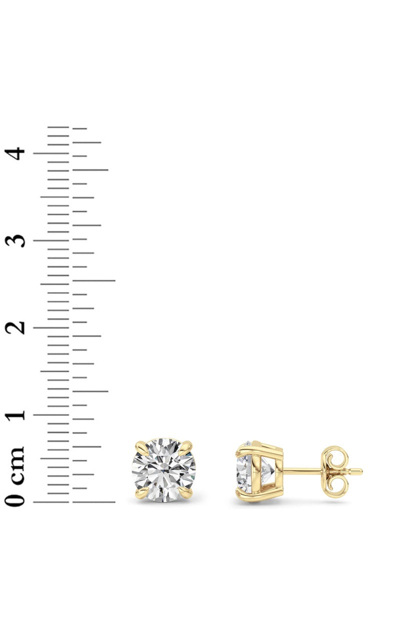 3CTW Round Shaped Lab Grown Diamond (F/VS) Classic Basket Set Stud Earrings in 14K Gold