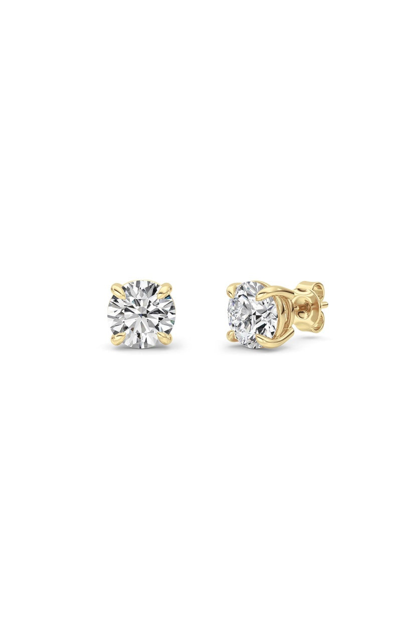 3CTW Round Shaped Lab Grown Diamond (F/VS) Classic Basket Set Stud Earrings in 14K Gold