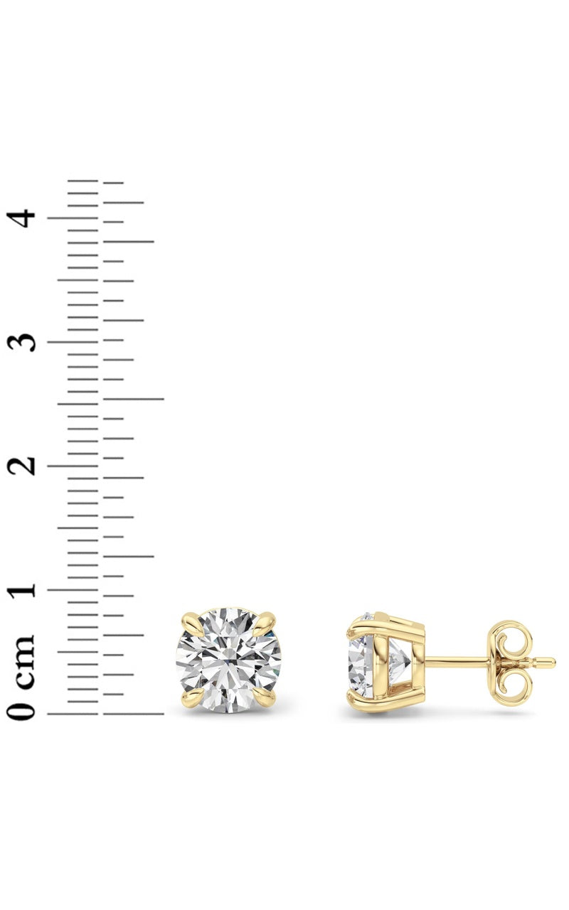 5Cttw Round Shaped Lab Grown Diamond (F/VS) Classic Basket Set Stud Earrings in 14K Gold
