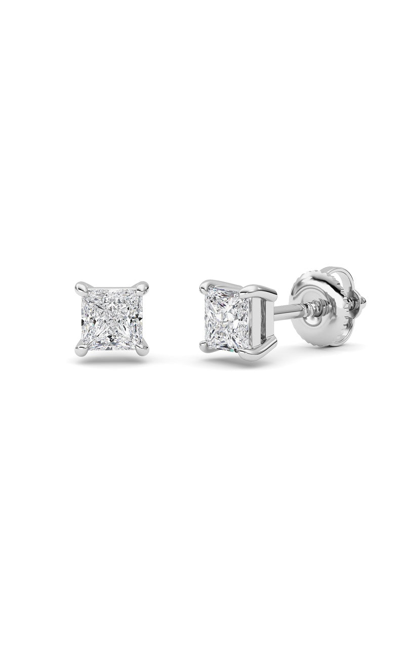 1CTW Princess Shaped Lab Grown Diamond (F/VS) Stud Earrings in 14K Gold
