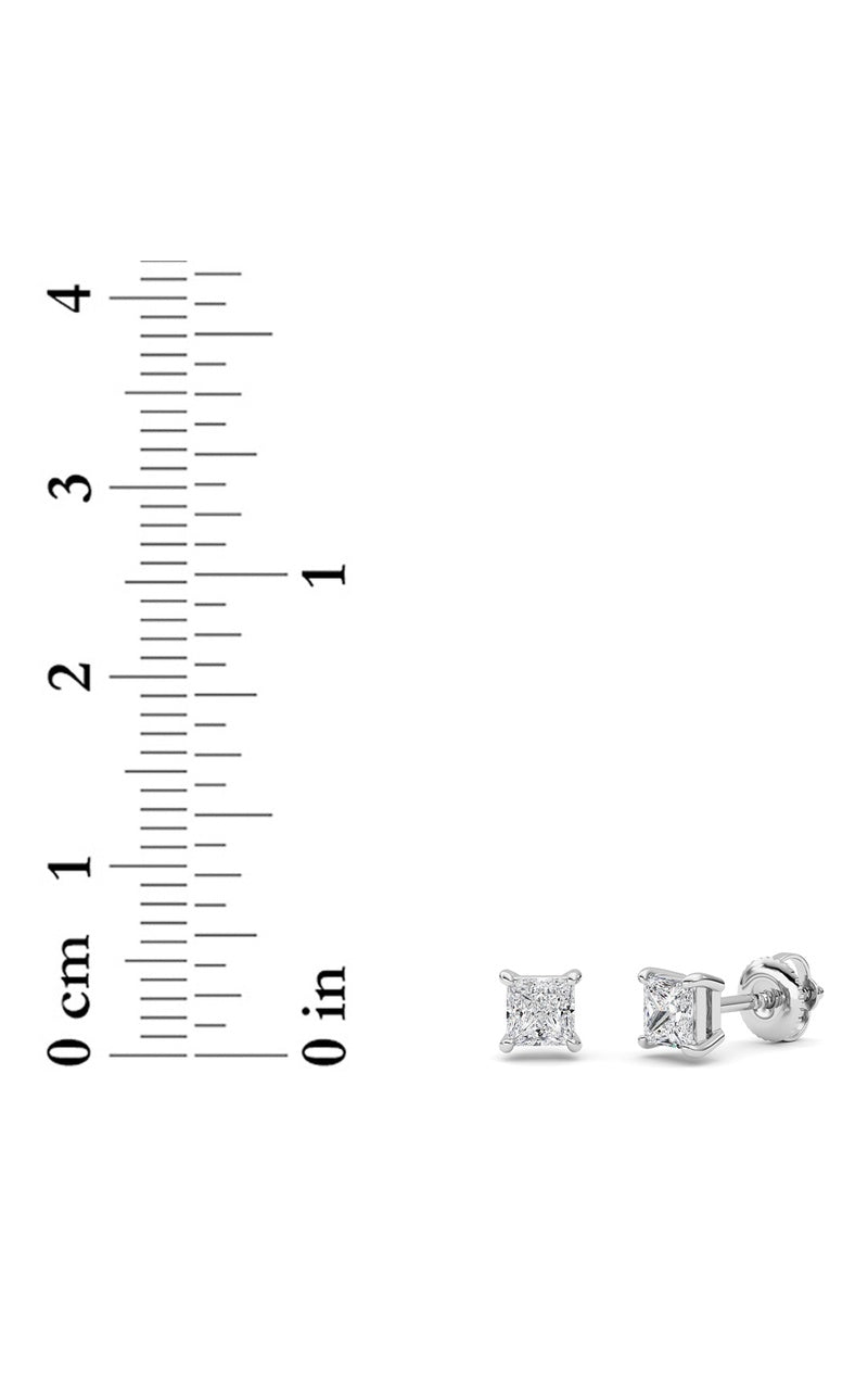 1Cttw Princess Shaped Lab Grown Diamond (F/VS) Stud Earrings in 14K Gold