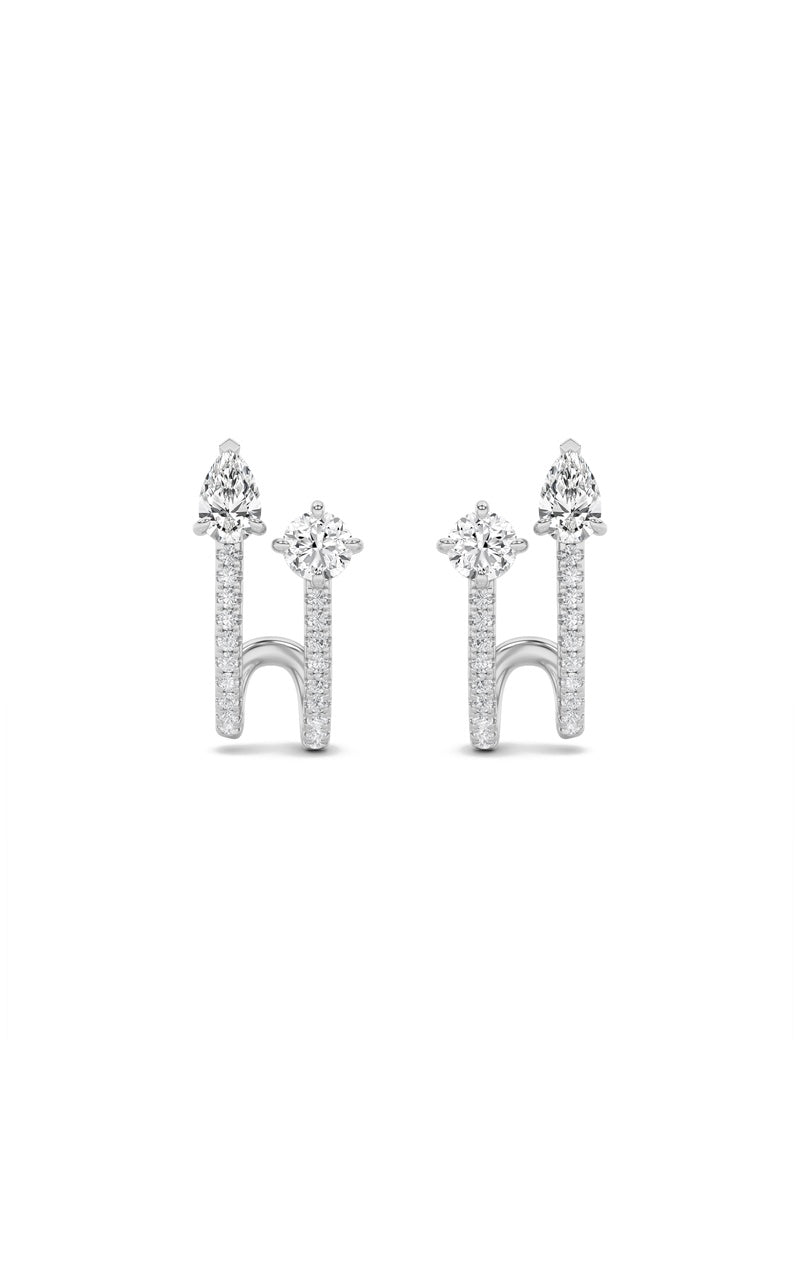 2.5CTW Round Shaped Lab Grown Diamond (F/VS) Toi et Moi Accented Earrings in 14K Gold