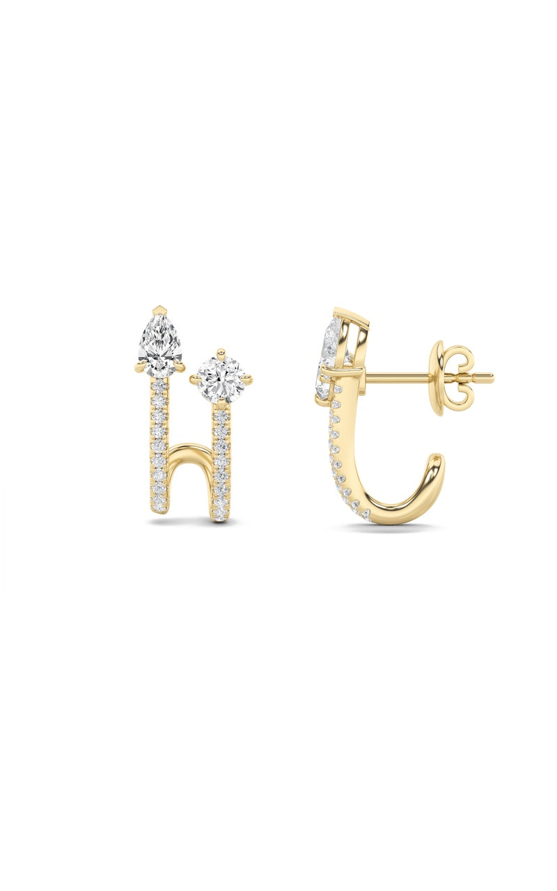 2.5CTW Round Shaped Lab Grown Diamond (F/VS) Toi et Moi Accented Earrings in 14K Gold