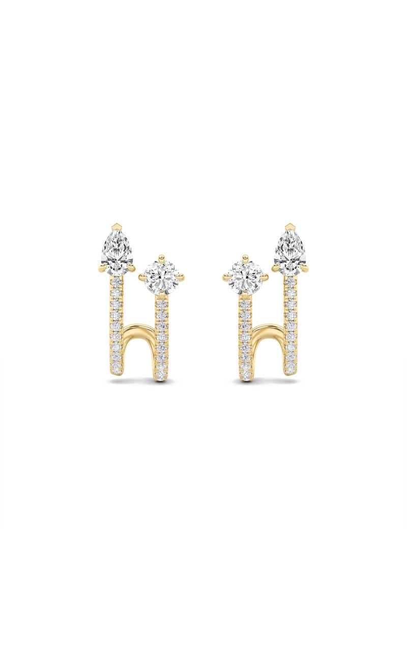 2.5CTW Round Shaped Lab Grown Diamond (F/VS) Toi et Moi Accented Earrings in 14K Gold