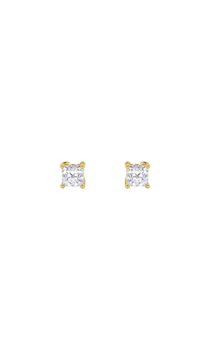 1.25Cttw Princess Shaped Lab Grown Diamond (F/VS)Hidden Halo Stud Earrings in 14K Gold
