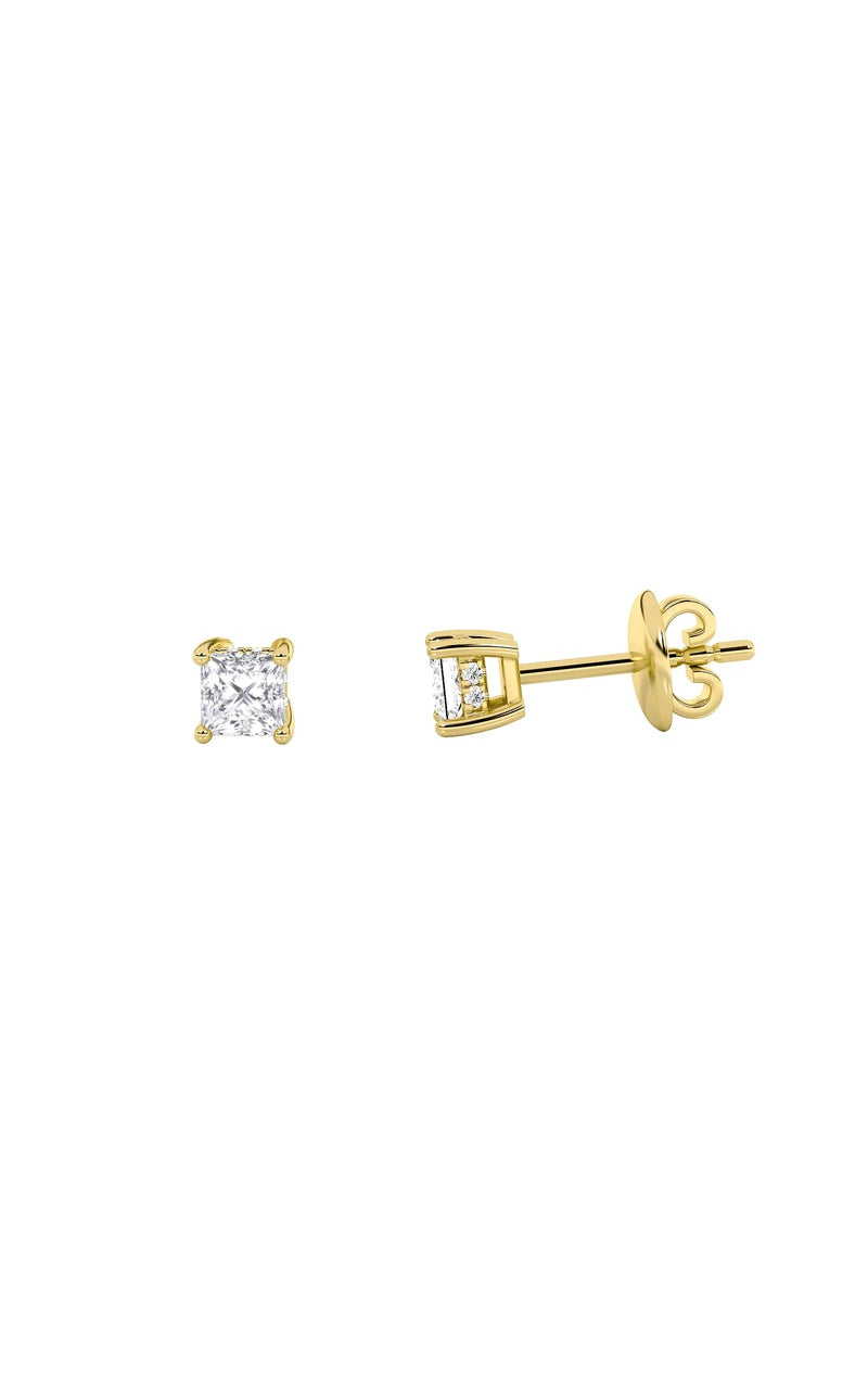 2CTW Princess Shaped Lab Grown Diamond (F/VS) Hidden Halo Stud Earrings in 14K Gold