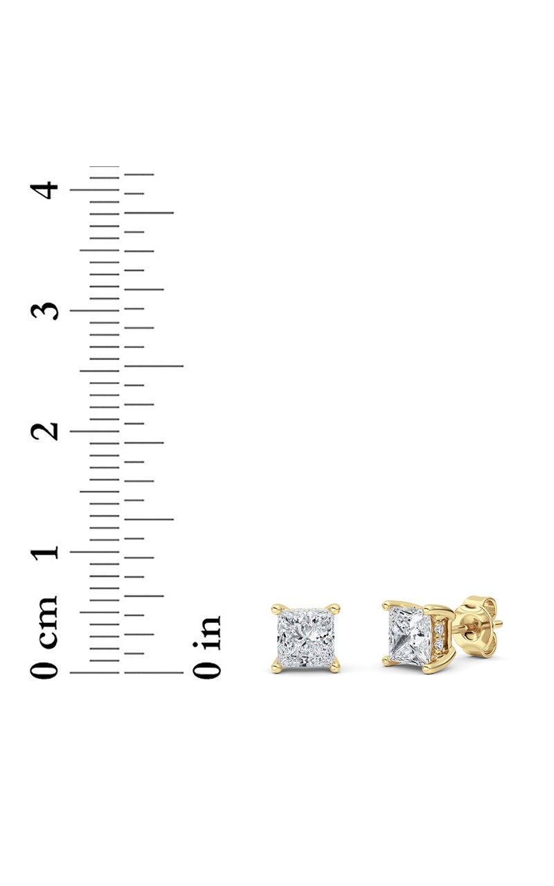 2Cttw Princess Shaped Lab Grown Diamond (F/VS) Hidden Halo Stud Earrings in 14K Gold