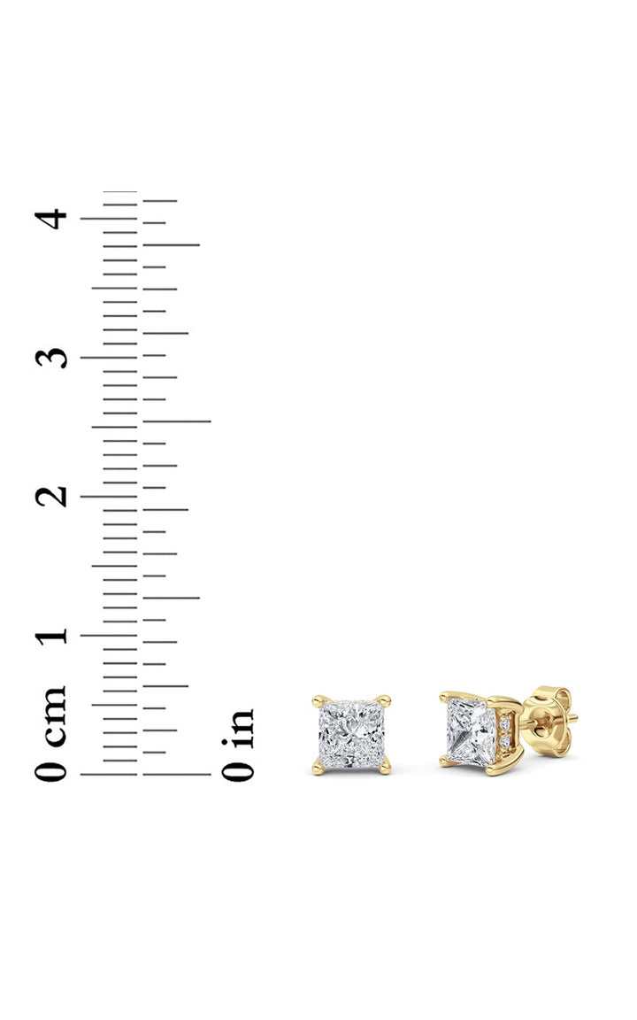 2Cttw Princess Shaped Lab Grown Diamond (F/VS) Hidden Halo Stud Earrings in 14K Gold