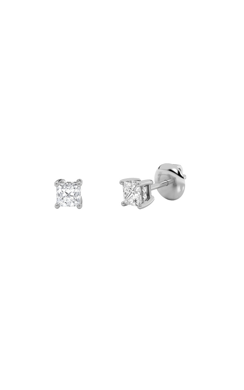 3CTW Princess Shaped Lab Grown Diamond (F/VS) Hidden Halo Stud Earrings in 14K Gold