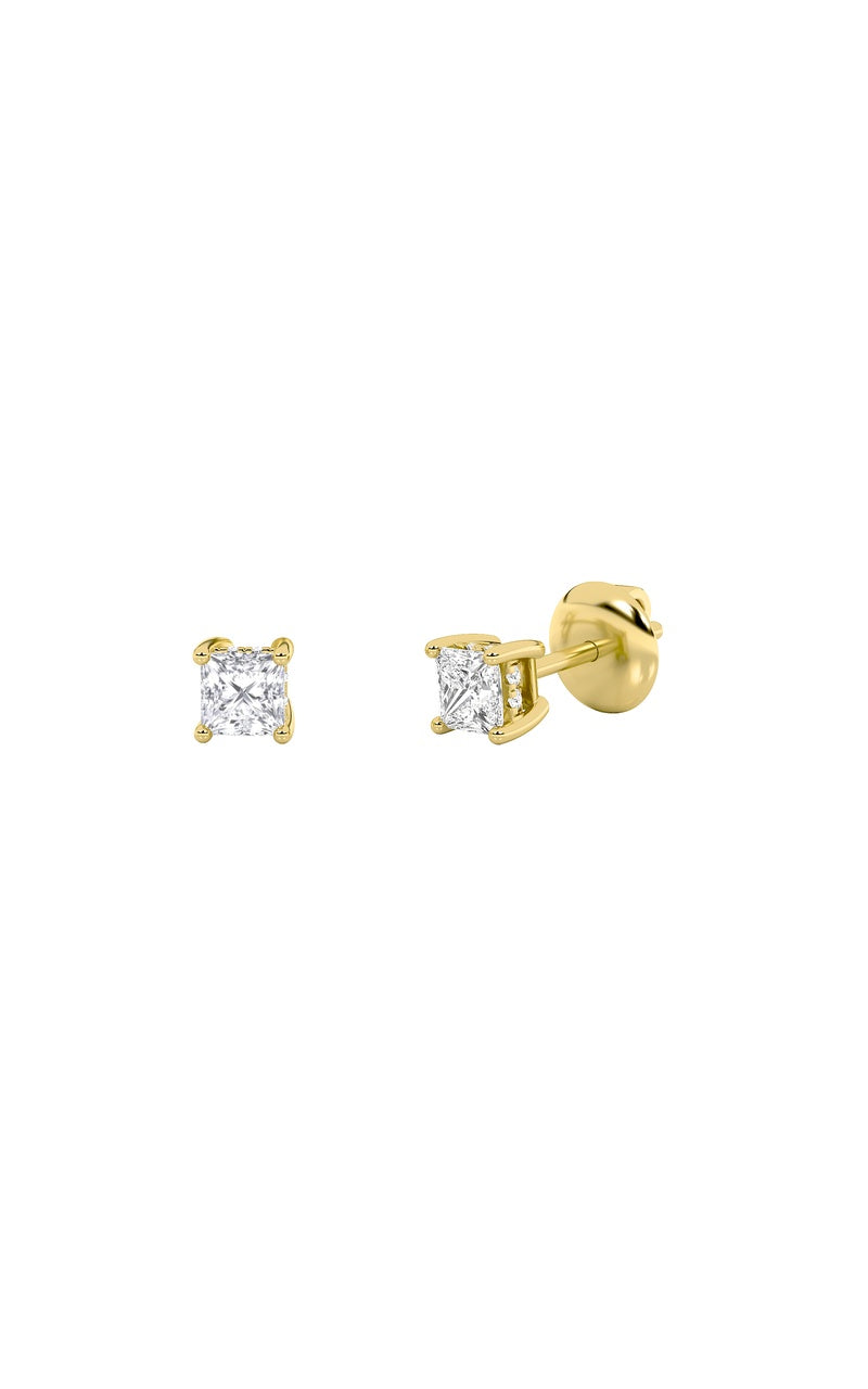 3CTW Princess Shaped Lab Grown Diamond (F/VS) Hidden Halo Stud Earrings in 14K Gold