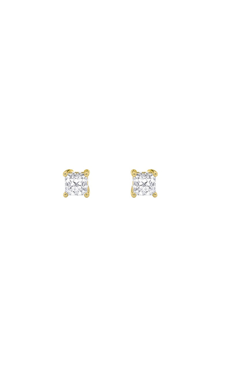 3CTW Princess Shaped Lab Grown Diamond (F/VS) Hidden Halo Stud Earrings in 14K Gold