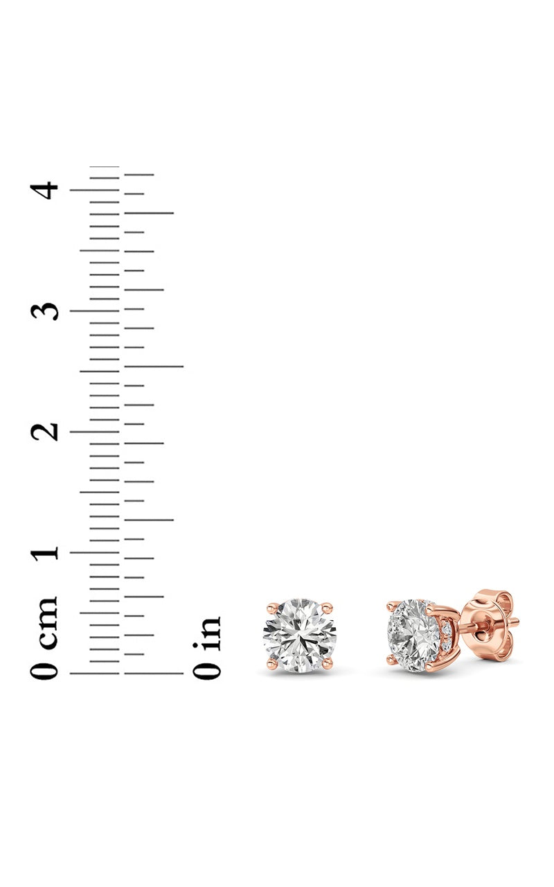 2Cttw Round Shaped Lab Grown Diamond (F/VS) HiddenHalo Stud Earrings in 14K Gold