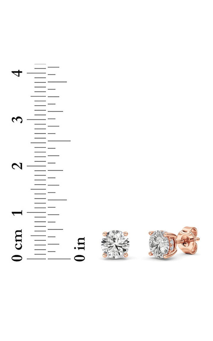 2Cttw Round Shaped Lab Grown Diamond (F/VS) HiddenHalo Stud Earrings in 14K Gold