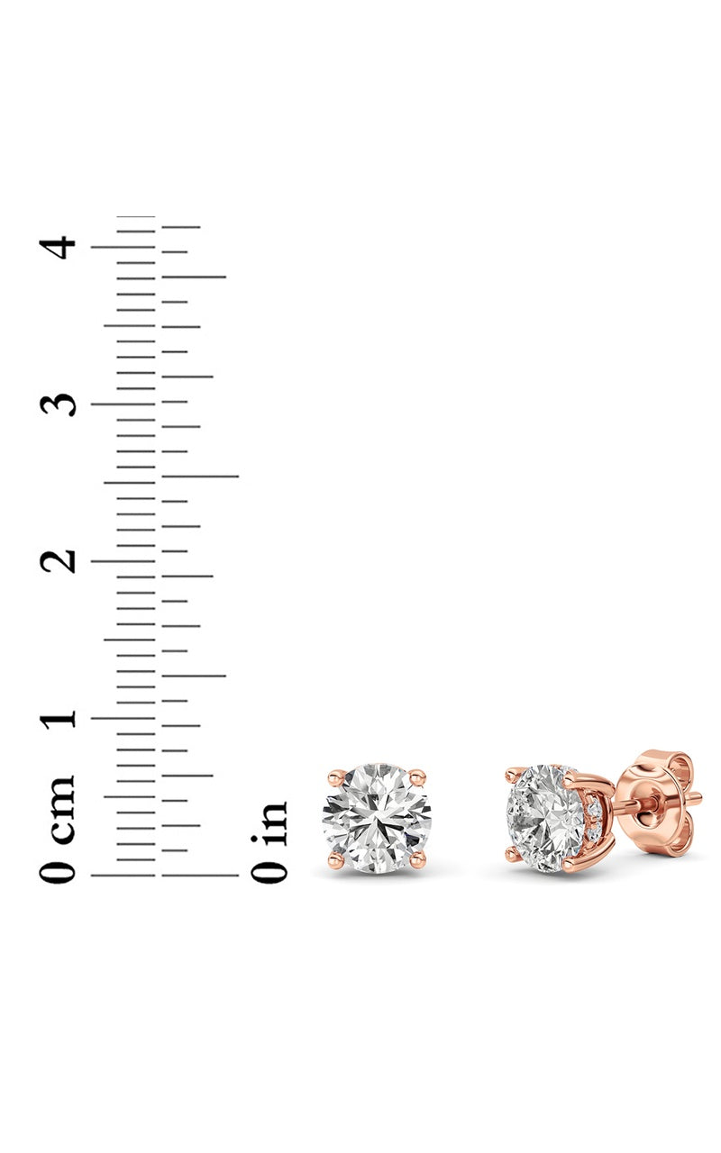3CTW Round Shaped Lab Grown Diamond (F/VS) Hidden Halo Stud Earrings in 14K Gold