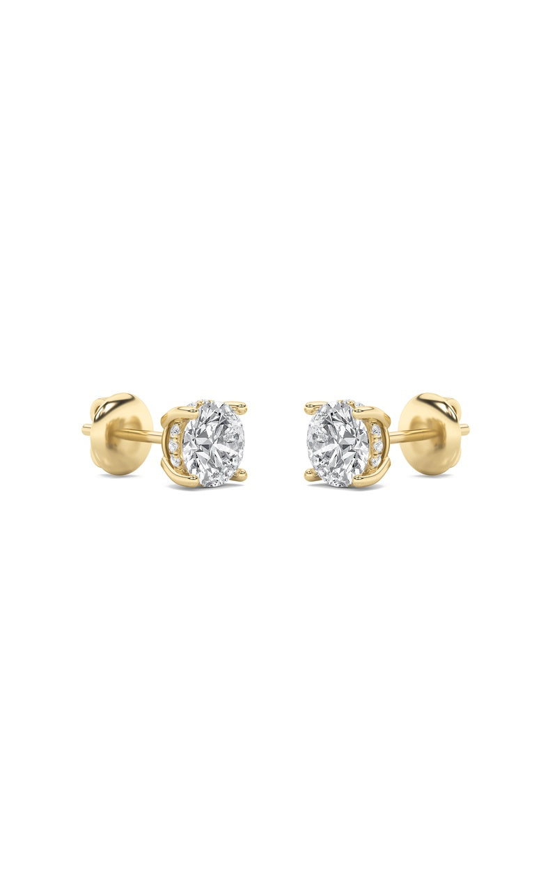5CTW Round Shaped Lab Grown Diamond (F/VS) Hidden Halo Stud Earrings in 14K Gold