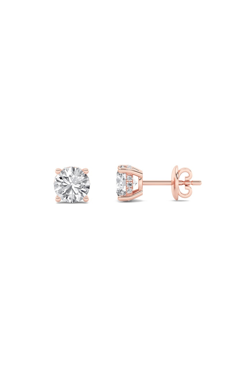 5Cttw Round Shaped Lab Grown Diamond (F/VS) HiddenHalo Stud Earrings in 14K Gold