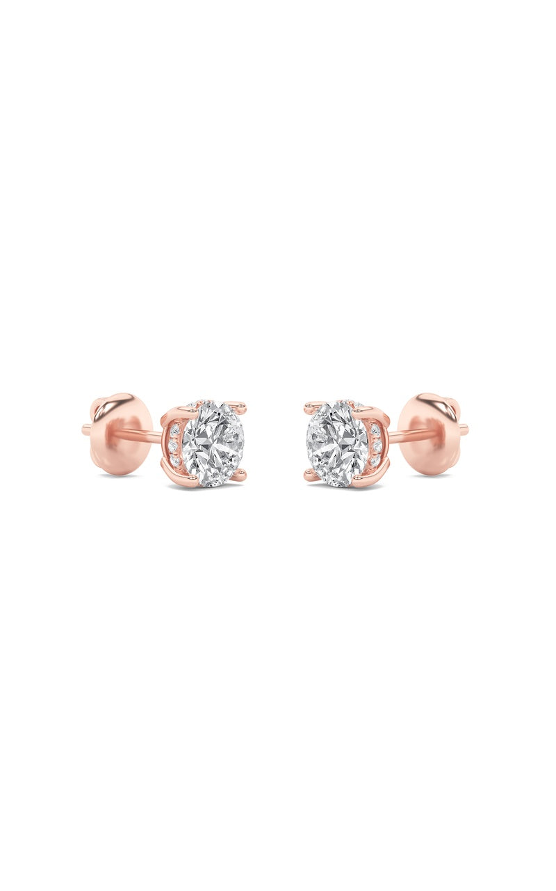 5CTW Round Shaped Lab Grown Diamond (F/VS) Hidden Halo Stud Earrings in 14K Gold