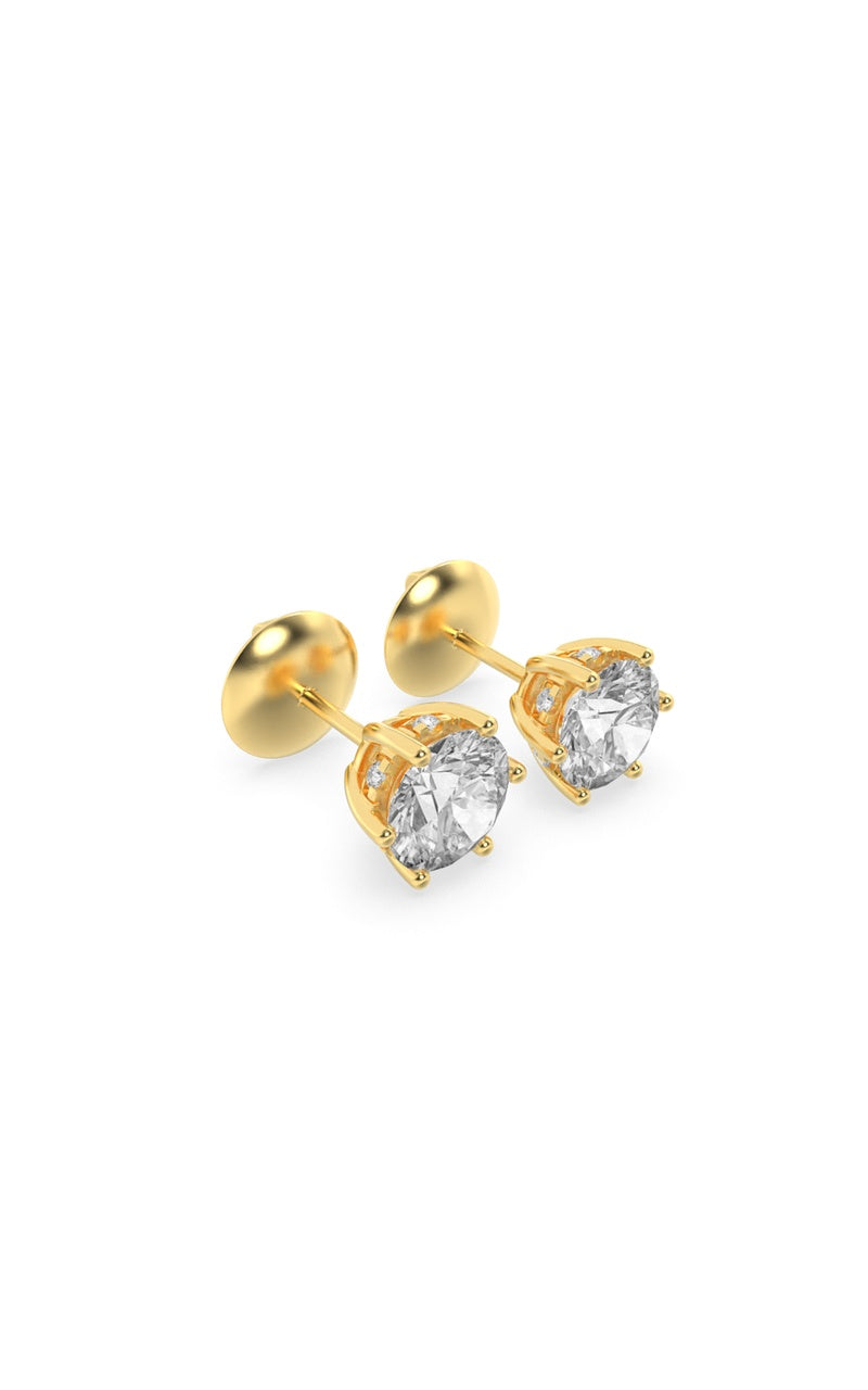 3Cttw Round Shaped Lab Grown Diamond (F/VS) HiddenHalo Stud Earrings in 14K Gold
