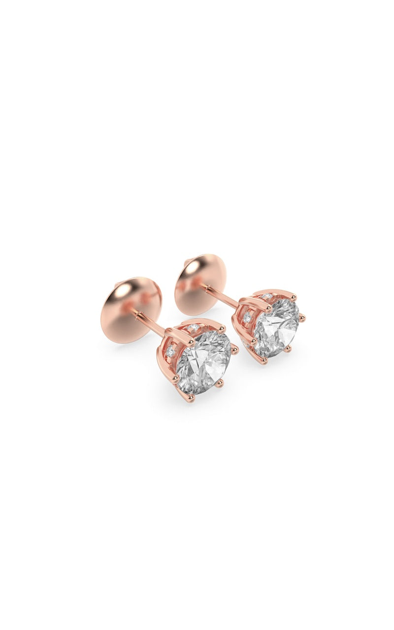 3Cttw Round Shaped Lab Grown Diamond (F/VS) HiddenHalo Stud Earrings in 14K Gold