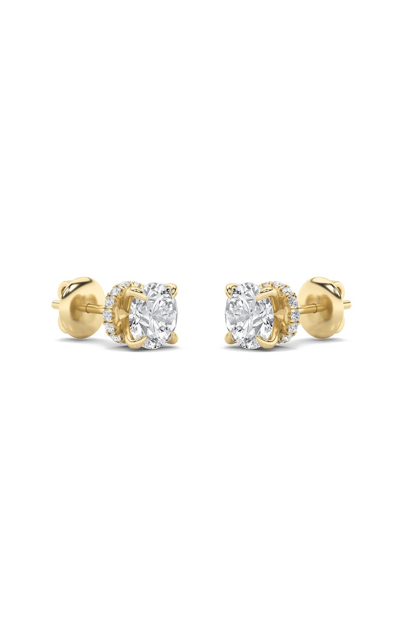 2Cttw Round Shaped Lab Grown Diamond (F/VS) HiddenHalo Stud Earrings in 14K Gold