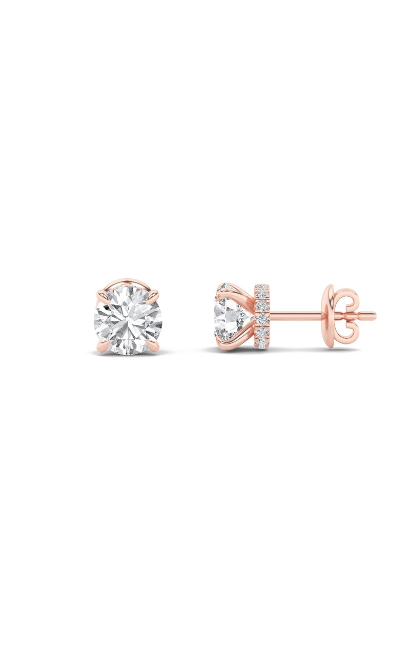 2CTW Round Shaped Lab Grown Diamond (F/VS) Hidden Halo Stud Earrings in 14K Gold