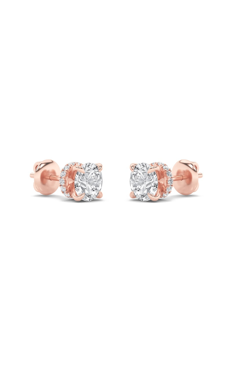 5CTW Round Shaped Lab Grown Diamond (F/VS) Hidden Halo Stud Earrings in 14K Gold
