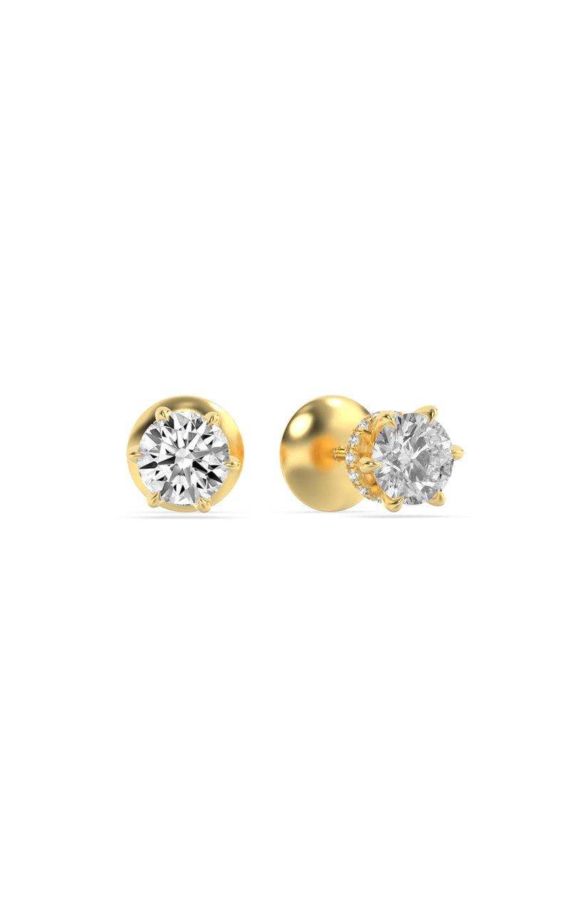 3Cttw Round Shaped Lab Grown Diamond (F/VS) HiddenHalo Stud Earrings in 14K Gold