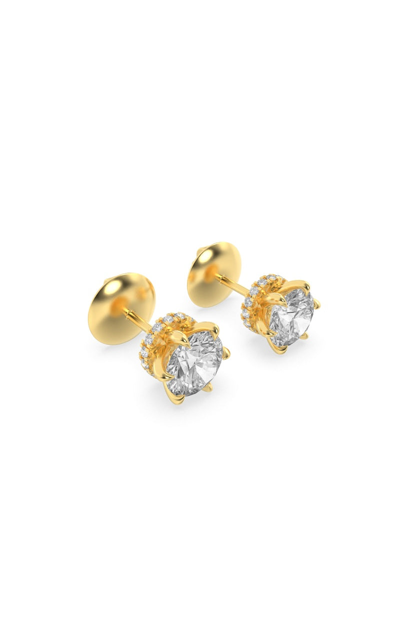 3Cttw Round Shaped Lab Grown Diamond (F/VS) HiddenHalo Stud Earrings in 14K Gold