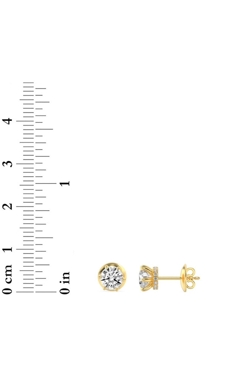 3CTW Round Shaped Lab Grown Diamond (F/VS) Hidden Halo Stud Earrings in 14K Gold