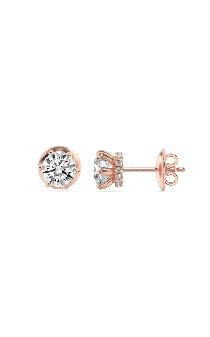 3CTW Round Shaped Lab Grown Diamond (F/VS) Hidden Halo Stud Earrings in 14K Gold