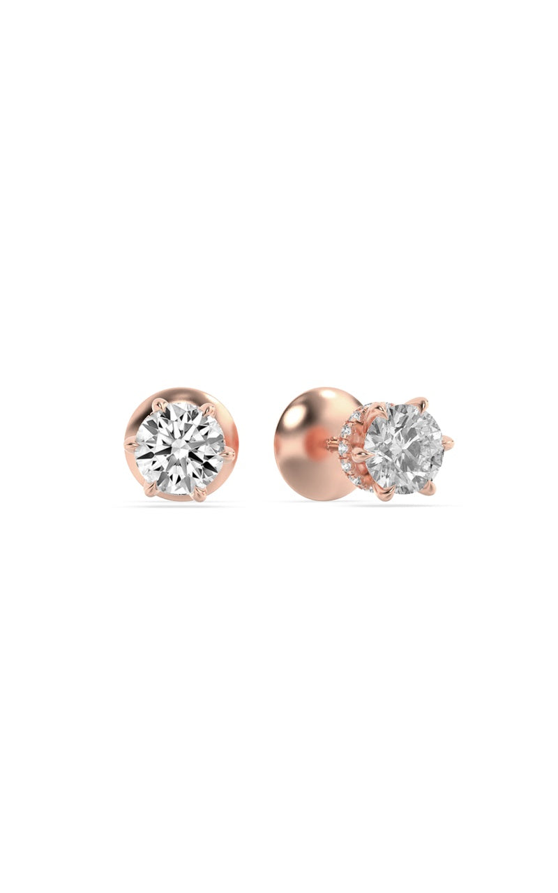 3Cttw Round Shaped Lab Grown Diamond (F/VS) HiddenHalo Stud Earrings in 14K Gold