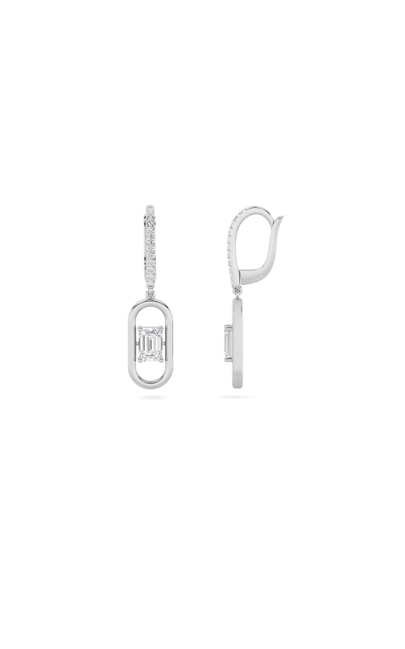 1CTW Emerald Shaped Lab Grown Diamond (F/VS) Paperclip Dangle Earrings in 14K Gold