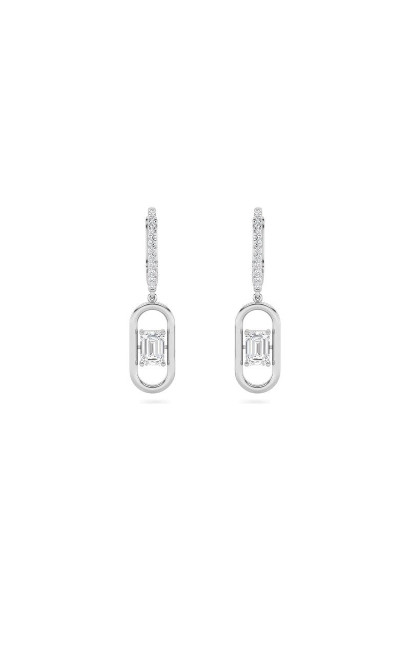1CTW Emerald Shaped Lab Grown Diamond (F/VS) Paperclip Dangle Earrings in 14K Gold